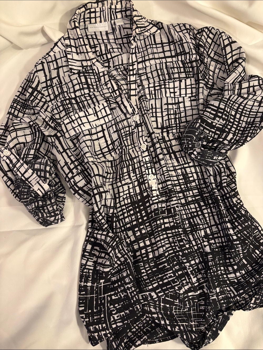 New York & Co. Grid-Print Blouse